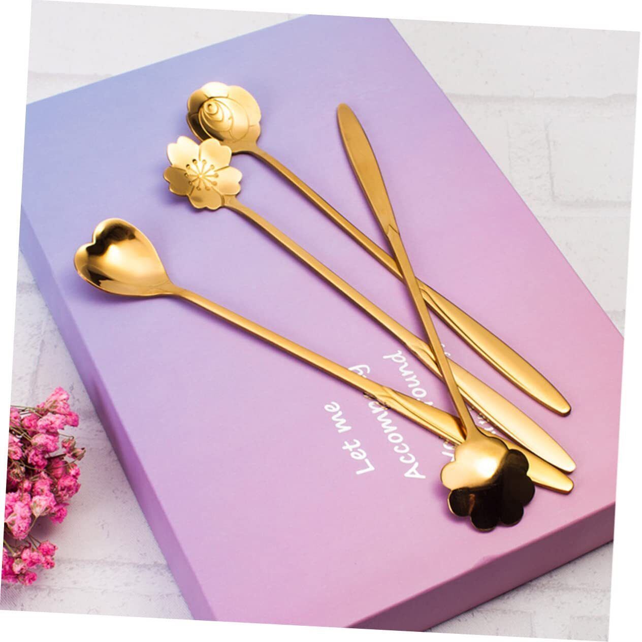 ablue clipper 4-Piece Golden Stainless Steel Spoon Set | Coffee, Dessert & Stirring Spoons Steel Dessert Spoon Set-picture-21