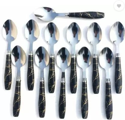 Spoons Set Dining table Premium Black Marble Ceramic Design Dinner Spoon Stainless Steel, Plastic Table Spoon Set-image-37