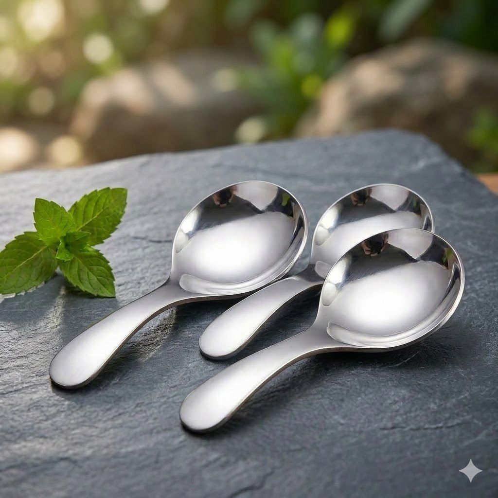 nnv Premium Stainless Steel Baby Feeding Spoon Set Stainless Steel Dessert Spoon, Ice-cream Spoon, Salad Spoon, Table Spoon Set-picture-24