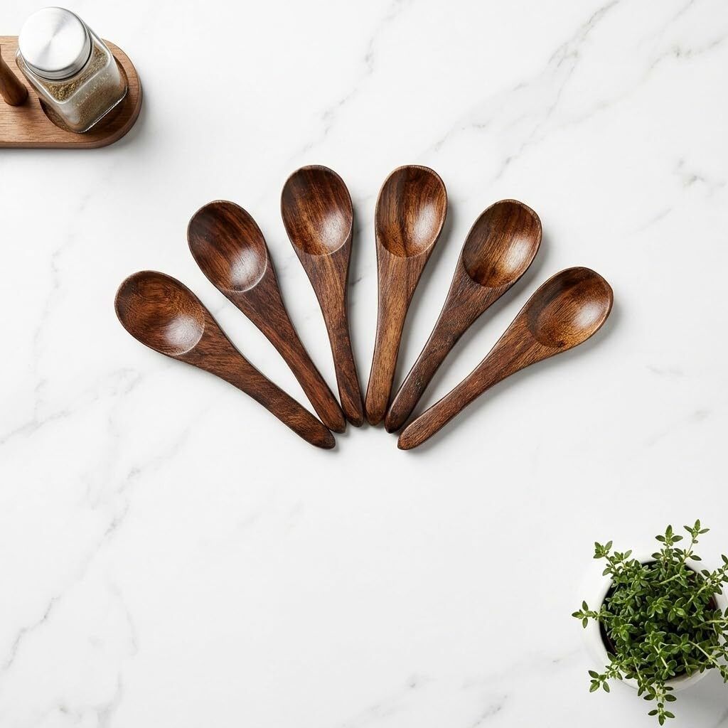 lakri kala Wooden Teaspoon Set - Small Dark Wood Stirring Spoons Disposable Wooden Coffee Spoon, Cream Spoon, Ice-cream Spoon, Soup Spoon, Sugar Spoon, Table Spoon, Tea Spoon-picture-12