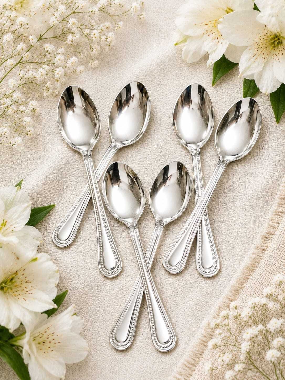 Designer spoon 6pcs Stainless Steel Table Spoon, Serving Spoon, Ice-cream Spoon, Dessert Spoon Set-image-45