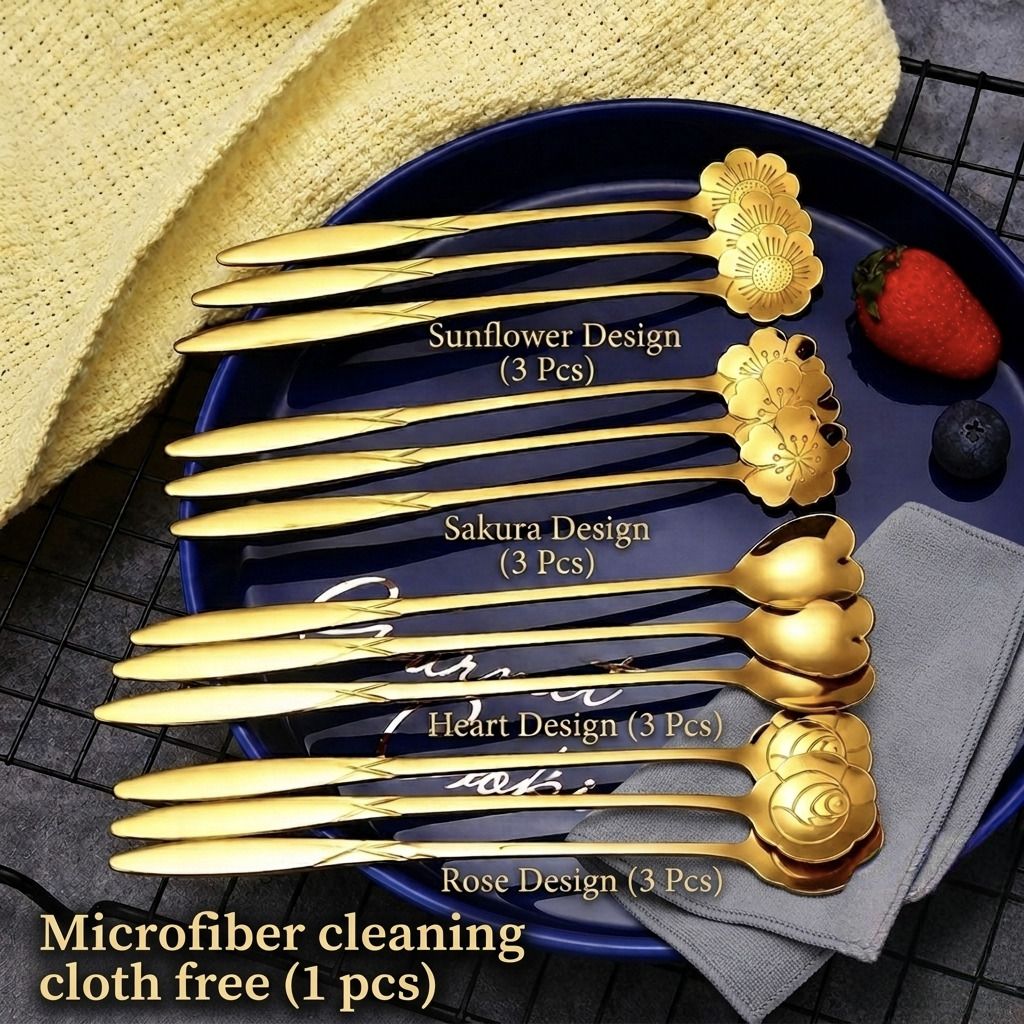 Microfiber cleaning cloth and spoon set of 12 Stainless Steel Table Spoon, Tea Spoon, Soup Spoon, Serving Spoon, Salad Spoon Set-image-22