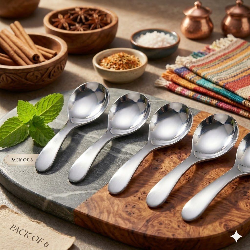nnv Premium Stainless Steel Masala Spoon Set (Pack of 5) Stainless Steel Dessert Spoon, Ice-cream Spoon, Salad Spoon, Sugar Spoon Set-picture-47