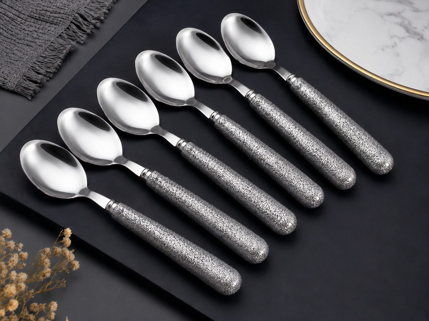 toyhub Premium Stainless Steel Spoon Set | Glitter Handle Tea Spoon | Stainless Steel Table Spoon Set-picture-34