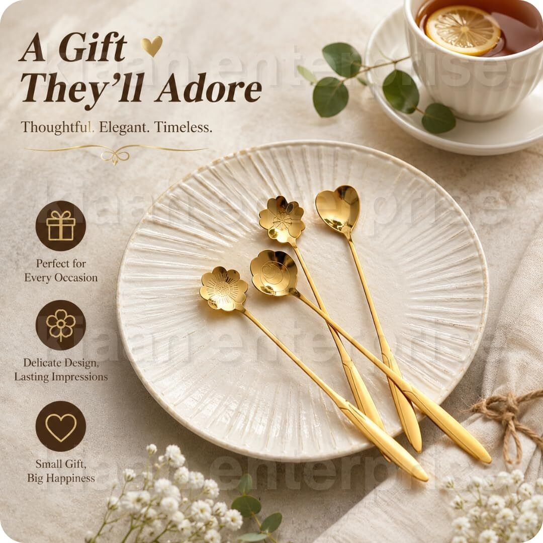 fourty7 Premium Dessert Spoon Set Pack of 4, Stainless Steel Dining Table Spoons Disposable Steel Table Spoon Set-picture-15
