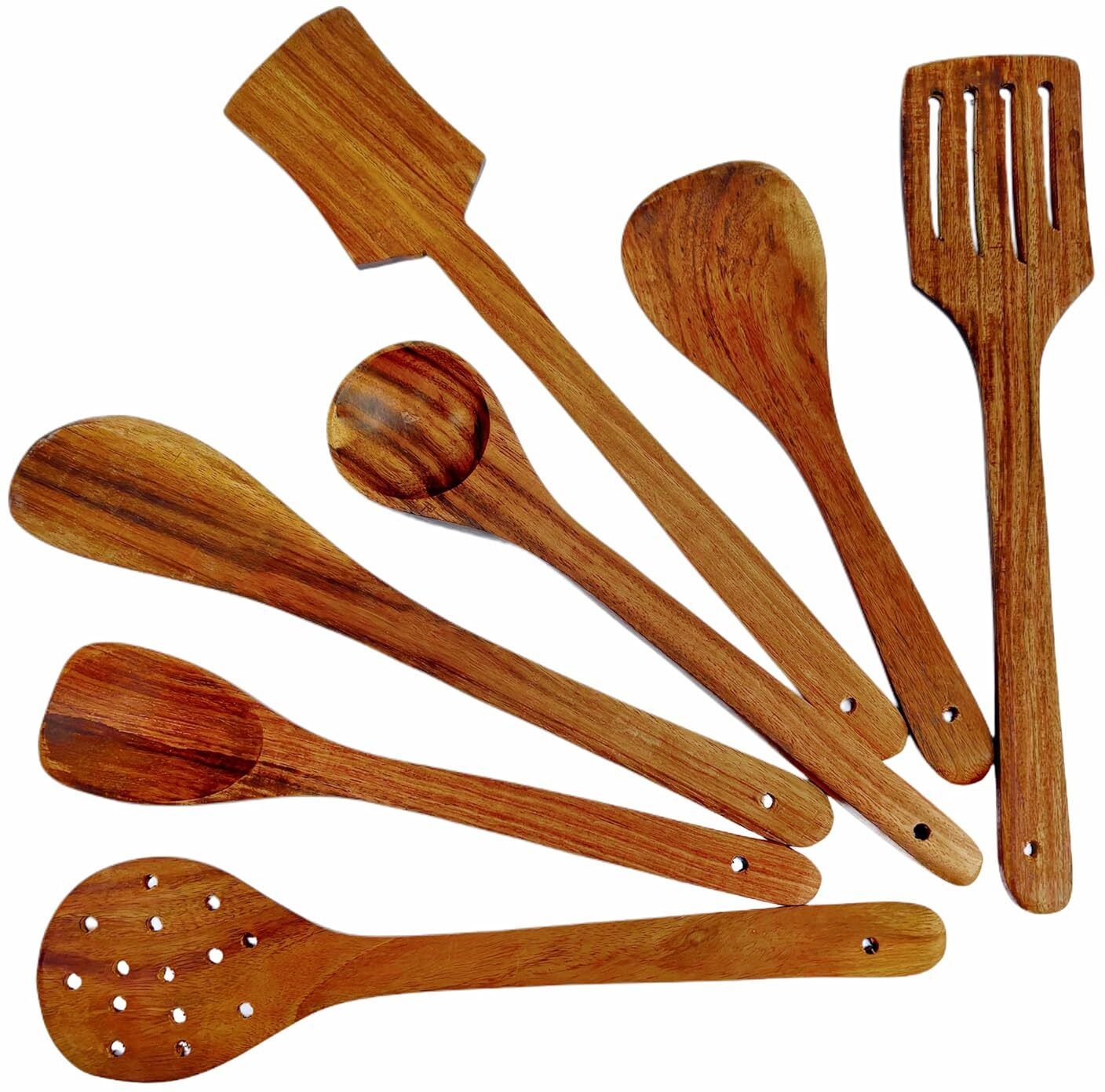 Wooden Spoon Set of 7 With Silicone Spatula & Brush Kitchen Decor Wooden Cutlery Set-image-21