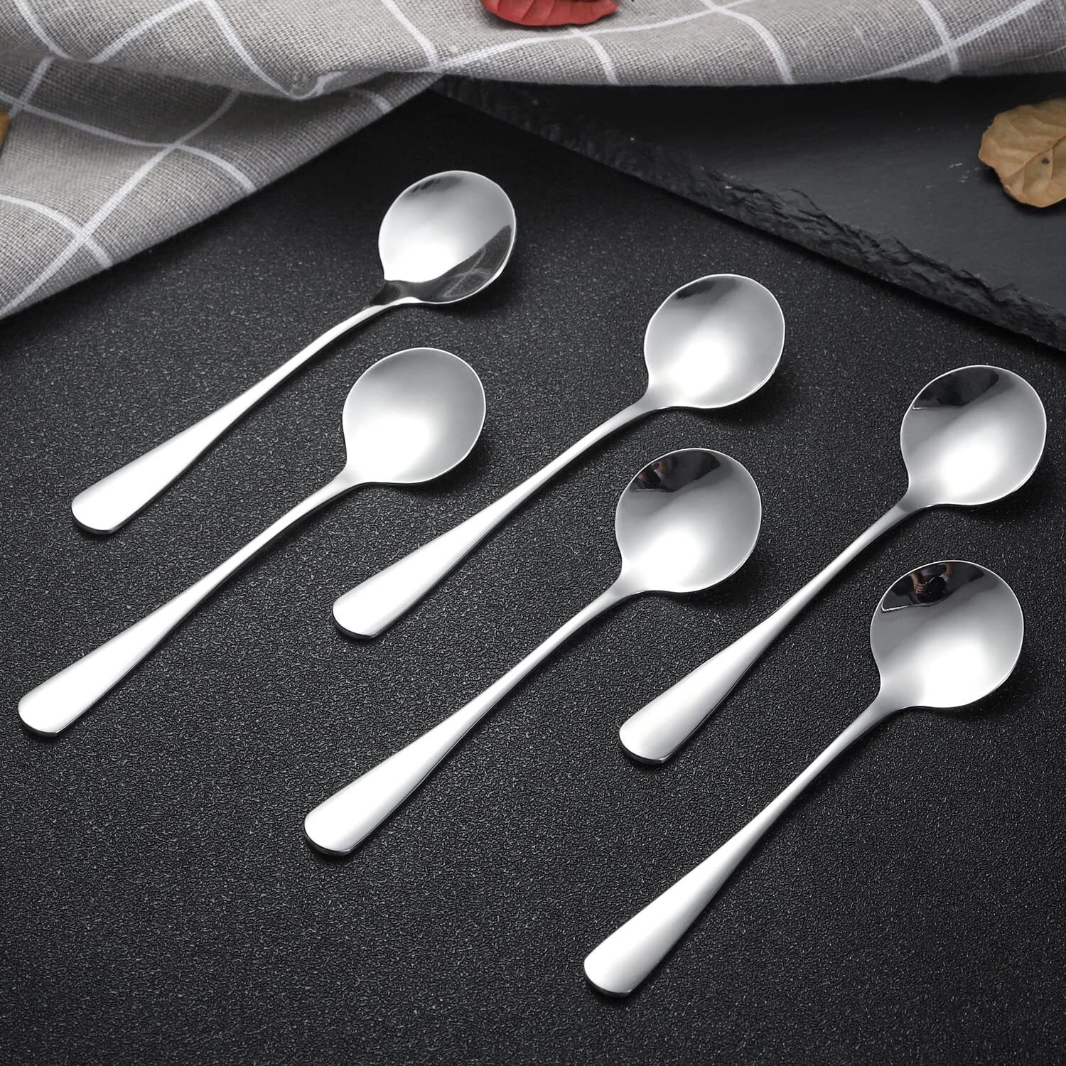 AFTAB 6 Soup spoon Steel Soup Spoon, Serving Spoon, Olive Spoon Set