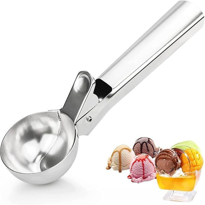 elhify Stainless Steel Scooper for Ice Cream, Trigger Release (Silver) Stainless Steel Ice-cream Spoon, Cream Spoon-picture-12