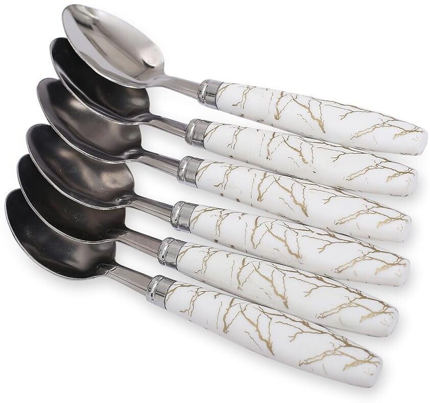 White Marble Handle Stainless Steel Teaspoon for Dining Stainless Steel Ice Tea Spoon, Table Spoon, Coffee Spoon, Dessert Spoon, Tea Spoon Set-image-5