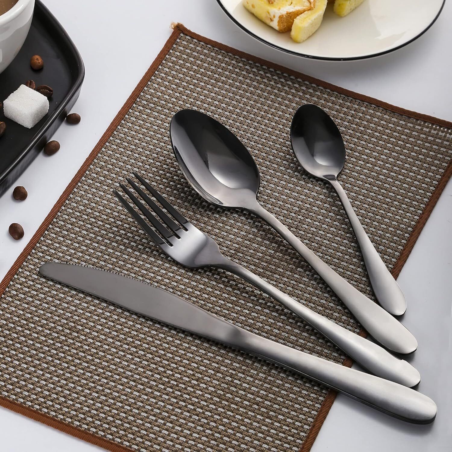teraabliss Black Cutlery Set 1 Dinner Spoon, 1 Fork, 1 Tea Spoon & 1 Butter Knife Stainless Steel Table Spoon, Tea Spoon-picture-5