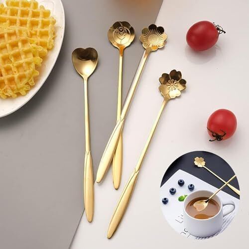 Golden Spoon Set Coffee Dessert Cutlery Kitchen Tableware Stainless Steel Disposable Stainless Steel Coffee Spoon, Dessert Spoon, Ice-cream Spoon Set-image-48