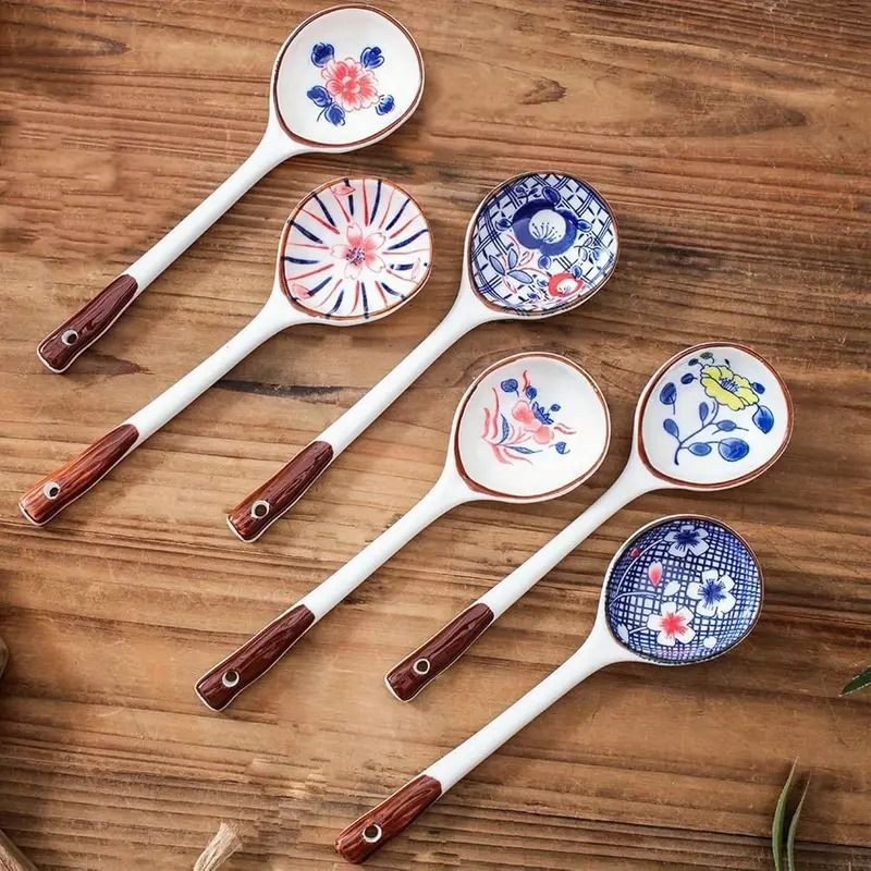 zubat Ceramic Spoon Rest Large Multicolor Pack of 6 Disposable Ceramic Dessert Spoon, Serving Spoon, Table Spoon Set-picture-46