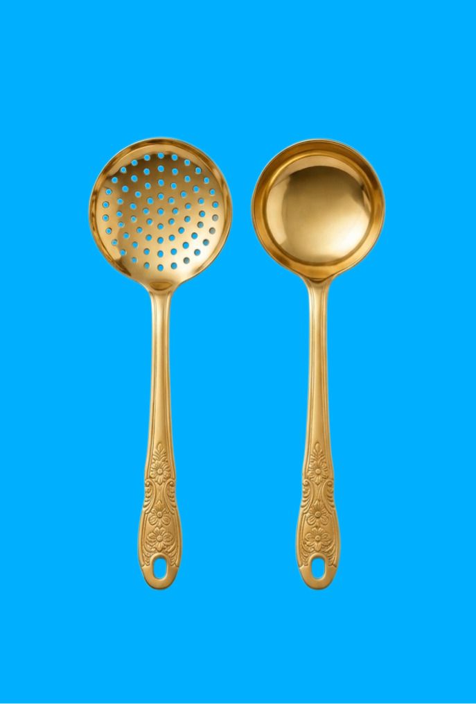 Premium Gold-Plated Stainless Steel Ladle and Skimmer Set (Pack of 2) Stainless Steel Serving Spoon, Table Spoon Set-image-30