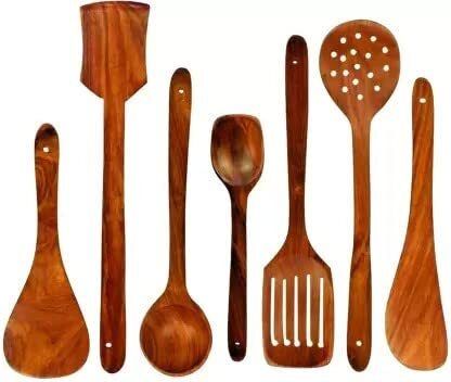 Non Chemical lovers Brown yellowish Kitchen Tool Serving Spoon, Salad Spoon Wooden Cutlery Set