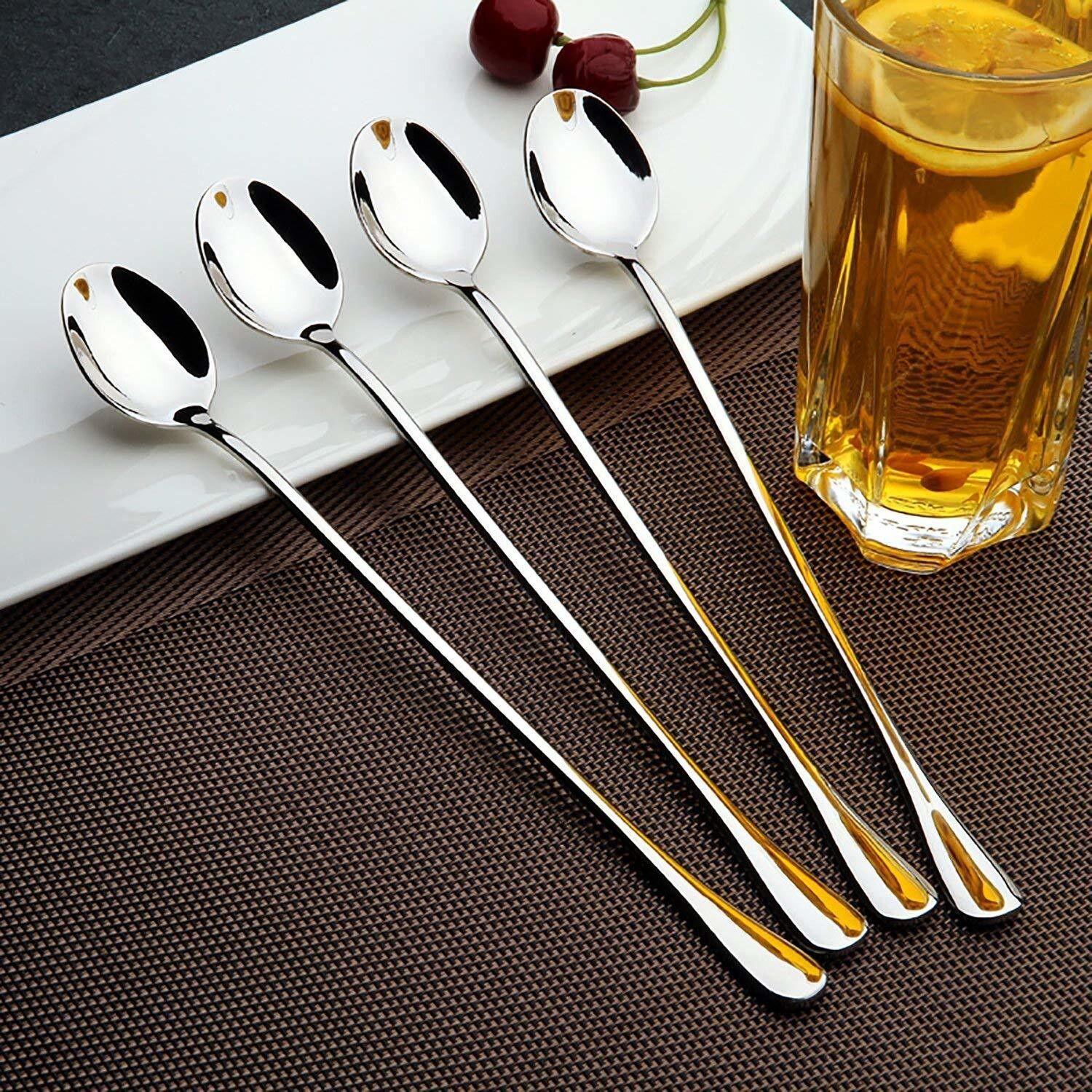 Long Handle Stirring Ice set 4 Stainless Steel Ice Tea Spoon, Ice-cream Spoon, Measuring Spoon Set