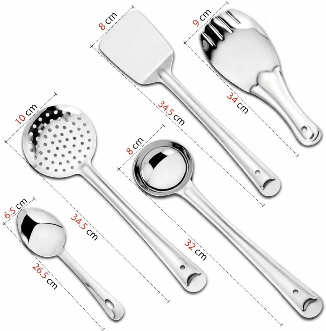decordine Stainless Steel Cooking Spoon Set of 5 | Kitchen Tools for Cooking & Serving Disposable Stainless Steel Serving Spoon Set-picture-18
