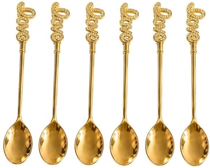 suvaniq Gold Love Handle Stainless Steel Coffee Spoon Set of 6 Mirror Finish, Reusable Stainless Steel Dessert Spoon Set-picture-44