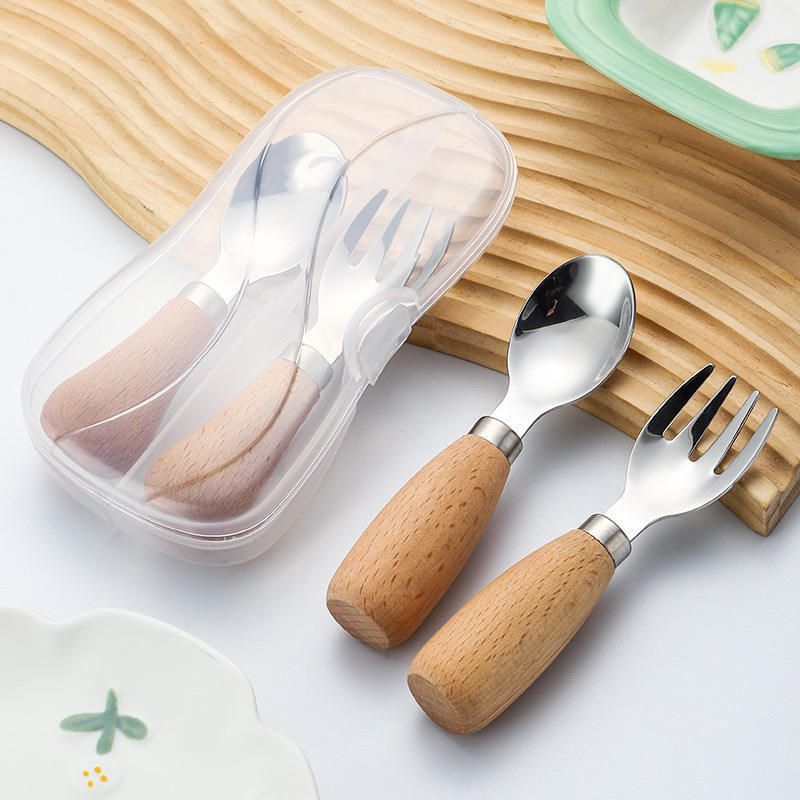 chiddhan Toddler Spoon and Fork Set Stainless Steel, Wooden Measuring Spoon, Serving Spoon, Table Spoon-picture-20
