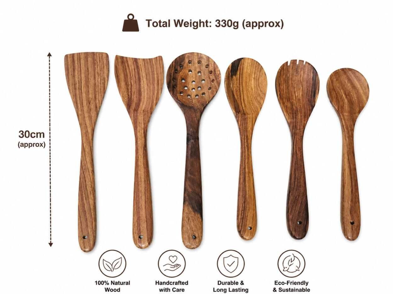 Sheesham Wood Kitchen Utensil Set Wooden Serving Spoon Set-image-35