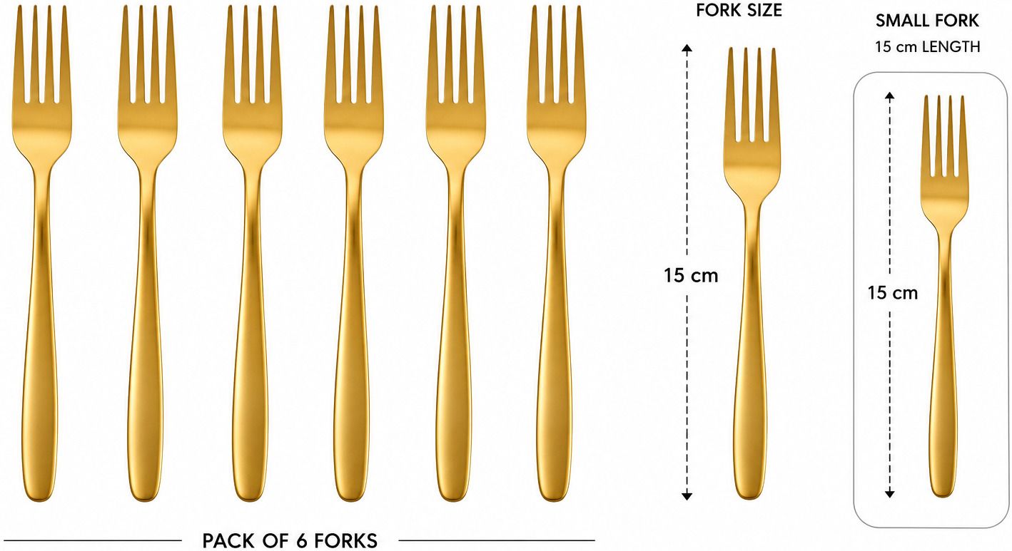 Golden Fork Set 15 cm Long, Premium Forks Cutlery for Home & Kitchen Stainless Steel Table Spoon Set-image-19