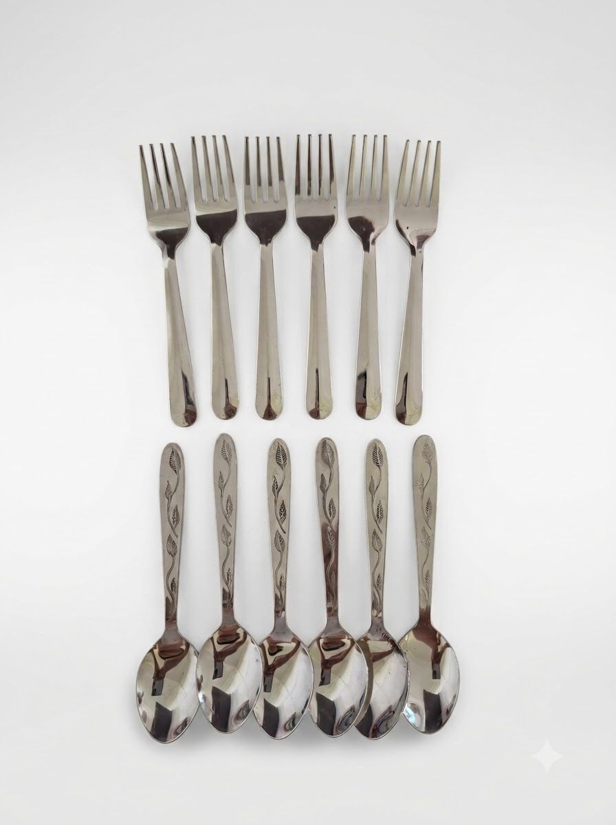 12 Pieces Spoon & Fork Set for Tea & Condiments (Pack of 12) Stainless Steel Table Spoon, Tea Spoon Set-image-43