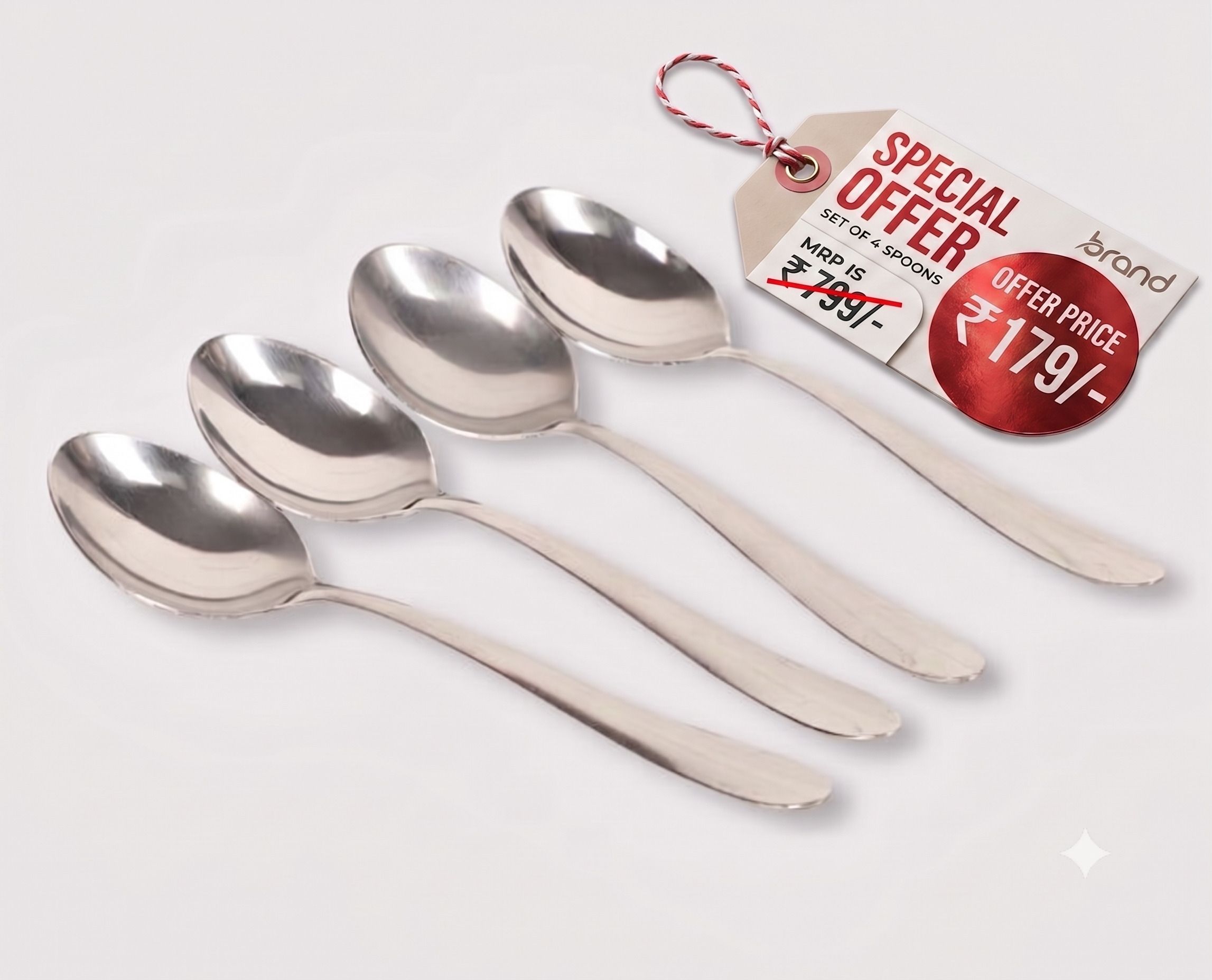 everneed STAINLESS SPOON SET OF 4 Stainless Steel, Steel Coffee Spoon, Dessert Spoon, Ice-cream Spoon, Serving Spoon, Sugar Spoon, Table Spoon Set-picture-0