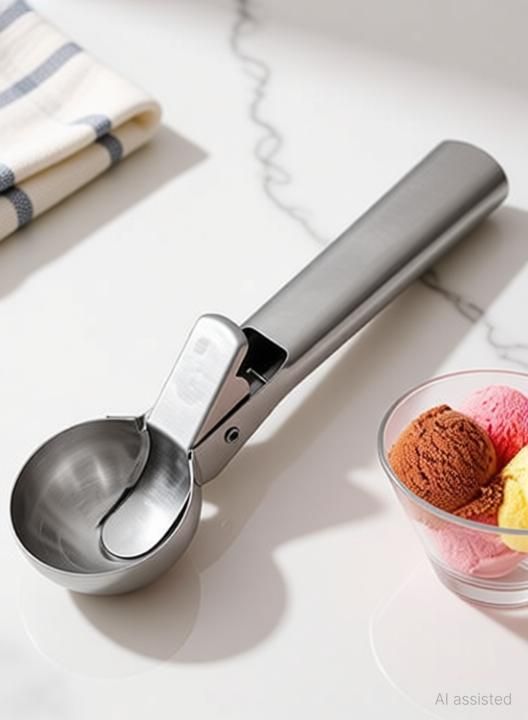 rising style Stainless Steel Scooper for Ice Cream, Trigger Release (Silver) Disposable Stainless Steel Ice-cream Spoon-picture-13