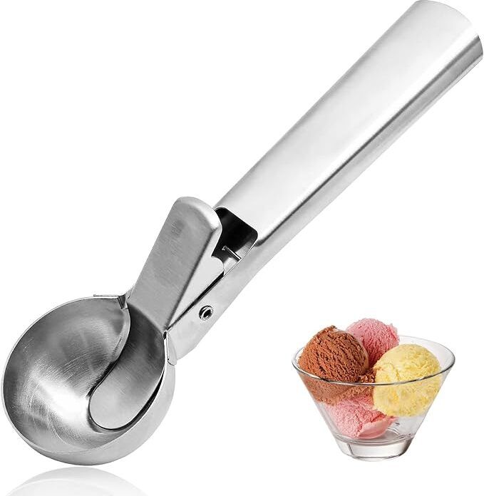 elhify Stainless Steel Scooper for Ice Cream, Trigger Release (Silver) Stainless Steel Ice-cream Spoon, Cream Spoon-picture-37