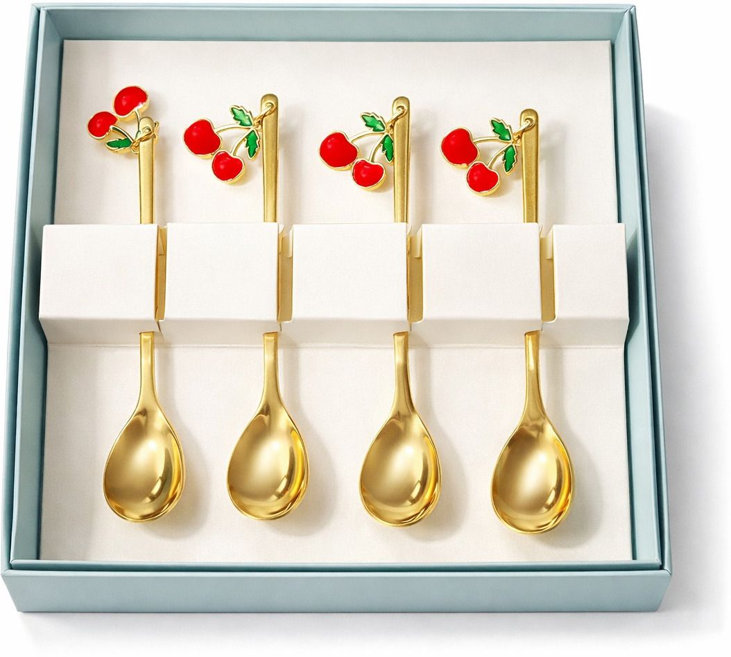 bahuchar Cherry Gold Dessert Spoon Set (4 Spoon) Stainless Steel Dessert Spoon-picture-0