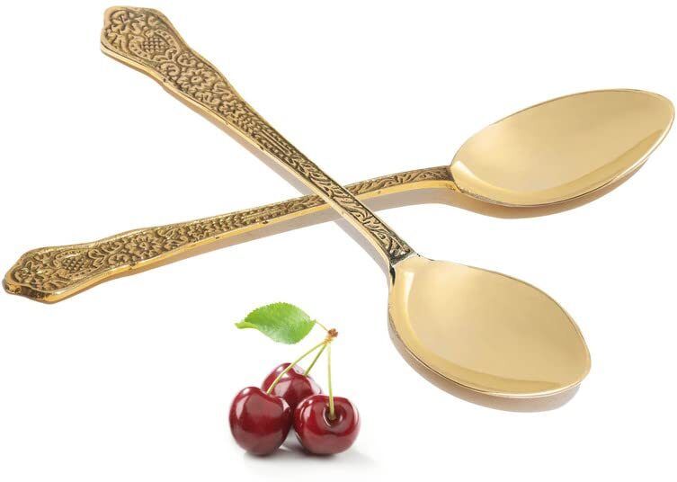 pure source india Spoon Set for Serving, Kitchen, Tableware, Restaurant, Hotel etc 7 inch Brass Dessert Spoon Set-picture-19