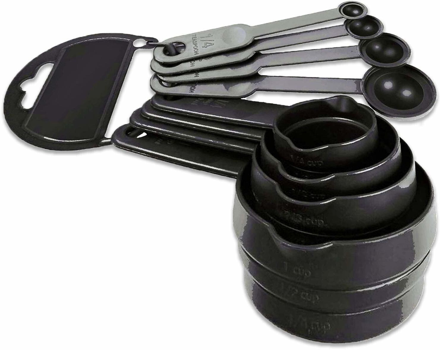 amazee 8 pcs Measurement Cups and Spoons Set Measurement Cups for Baking cake Measurement Cups and Spoons Set for baking Measurement in Grams Cooking Measurements Set Cooking Measurements Set- 4 Cups & 4 Spoons (Black) Plastic Measuring Spoon Set image 1