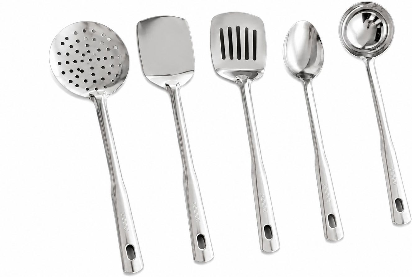 5 Stainless Steel Serving Spoon Set for Dining Table/Kitchen Steel Serving Spoon, Salad Spoon Set-image-32