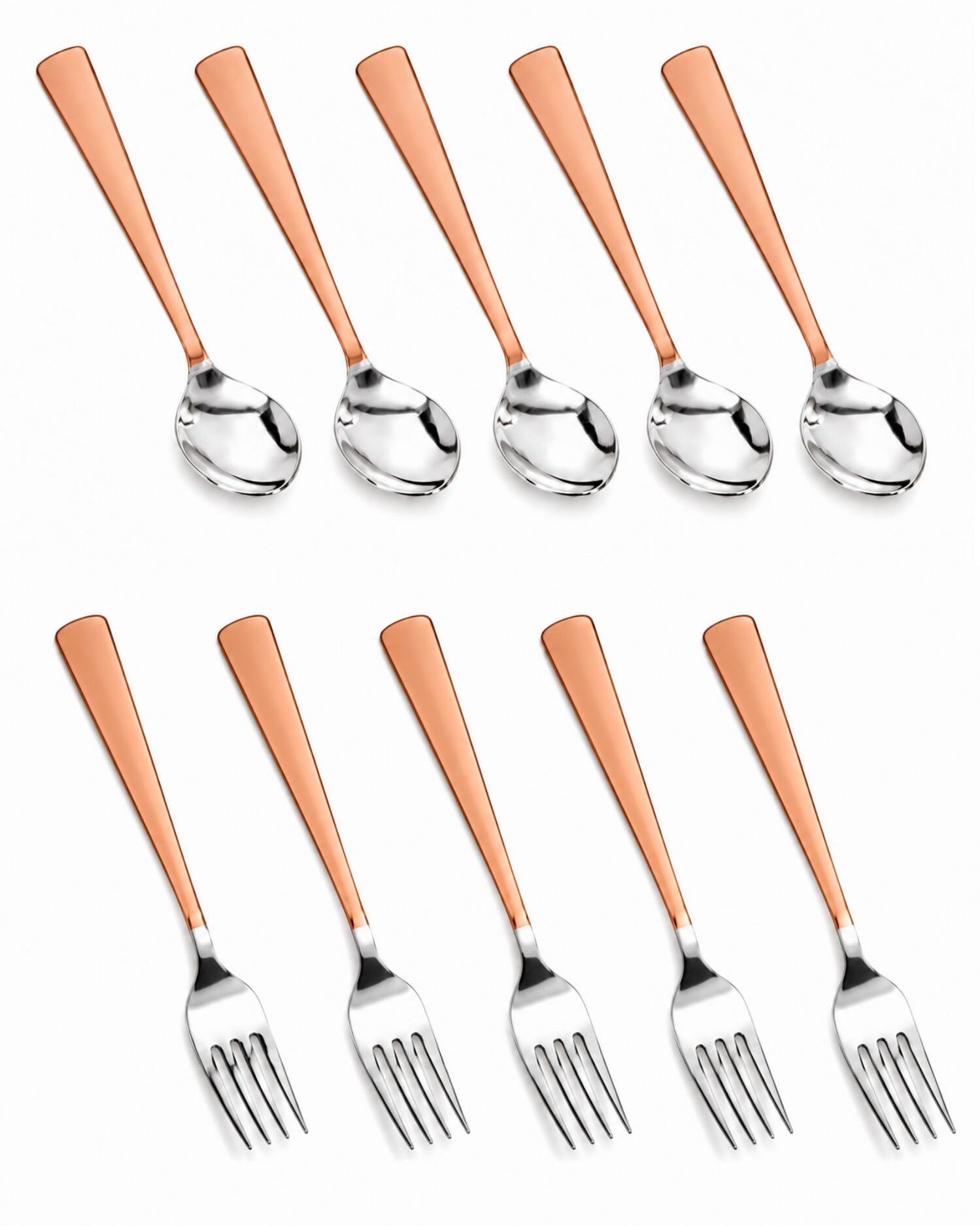 - Plain Copper Plated Spoon & Fork Combo 10 Pcs - 17cm Long - Premium Quality Copper, Stainless Steel Cutlery Set-image-10