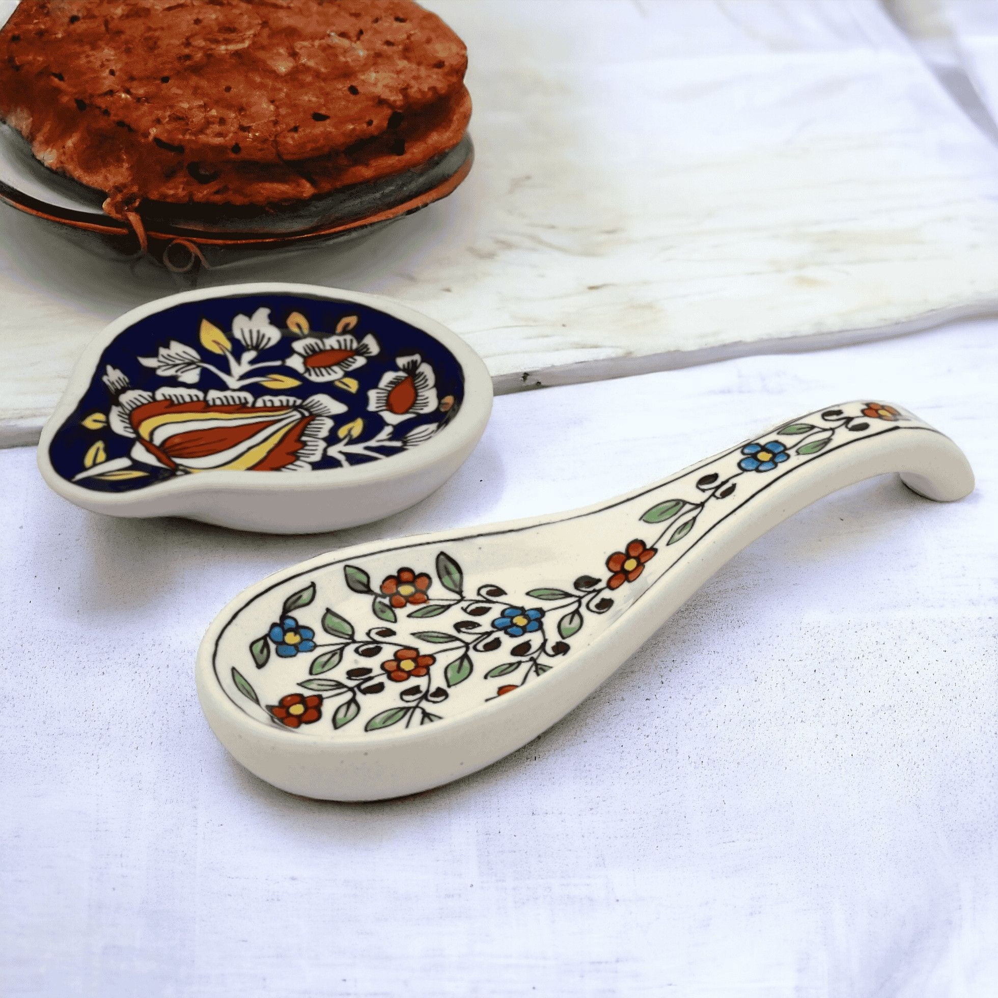 asceramic Luxora Ceramic Permium Spoon Rest Printed Pack of 2 Ceramic Measuring Spoon, Coffee Spoon, Serving Spoon, Soup Spoon Set-picture-10