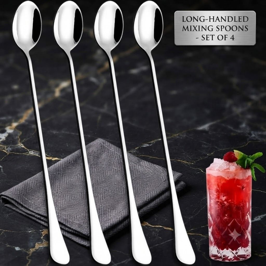 haniza 4 Piece Long Handle Stainless Steel Ice-cream Spoon Set-picture-29