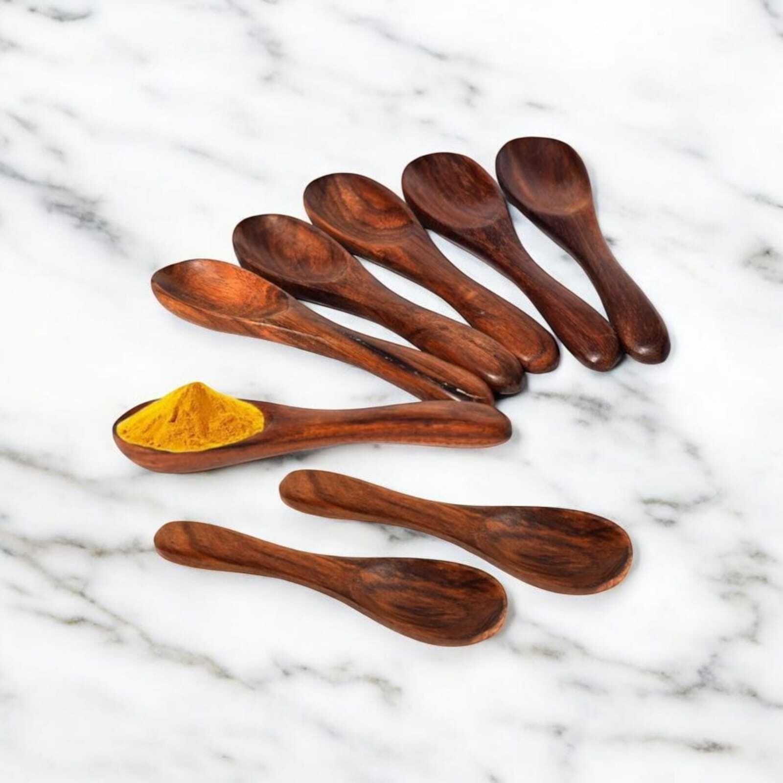 Wooden Spoons Set – Pack of 6 | Natural Sheesham Wood Serving Spoons | Spoon Set Wooden Table Spoon, Serving Spoon, Tea Spoon, Cream Spoon, Sugar Spoon, Coffee Spoon Set-image-4