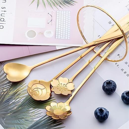 ablue clipper lden Spoon SetCoffee SpoonDessert Spoon/Cutlery Kitchen Tableware Steel Coffee Spoon Set-picture-35