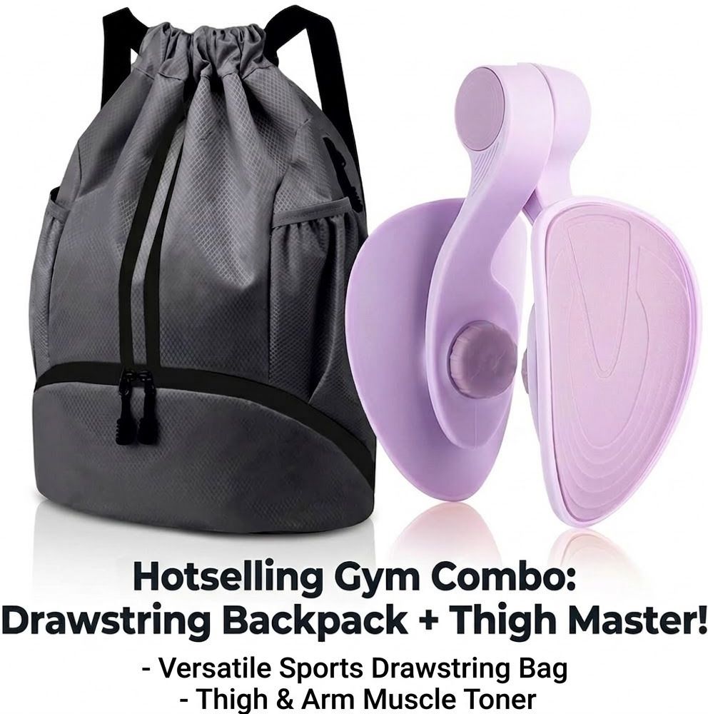Gym Drawstring Backpack with Pelvic Floor Thigh Trainer Fitness Combo Grey-image-42