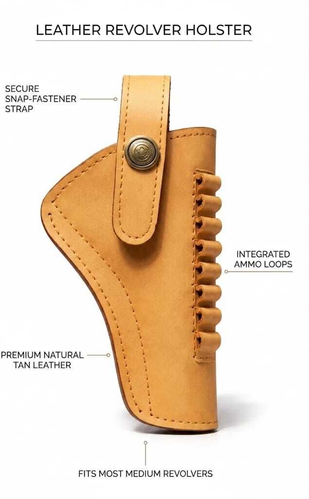 Leather Holster Revolver 32 Bore Pistol Side Bullet Loops Camel Colour.-image-36