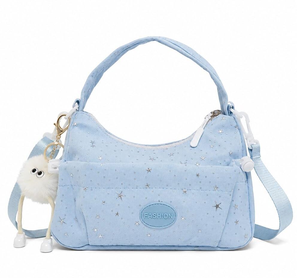 Silver Nebula Shoulder Bag Adjustable Crossbody Nylon Handbag with Zipper-image-11