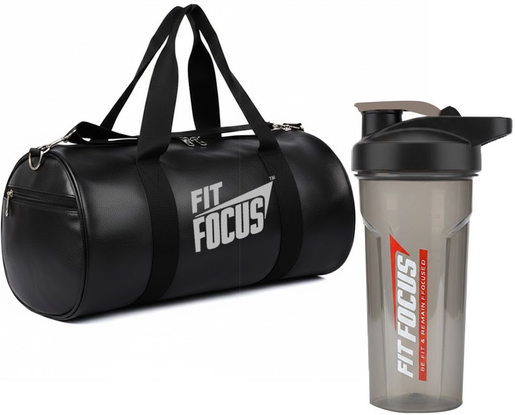 fit focus 20 L Gym Duffel Bag - Gym Bag and Shaker Combo|Adjustable Shoulder Strap|Protein Shaker Bottle (700ml) - Grey, Black-picture-11