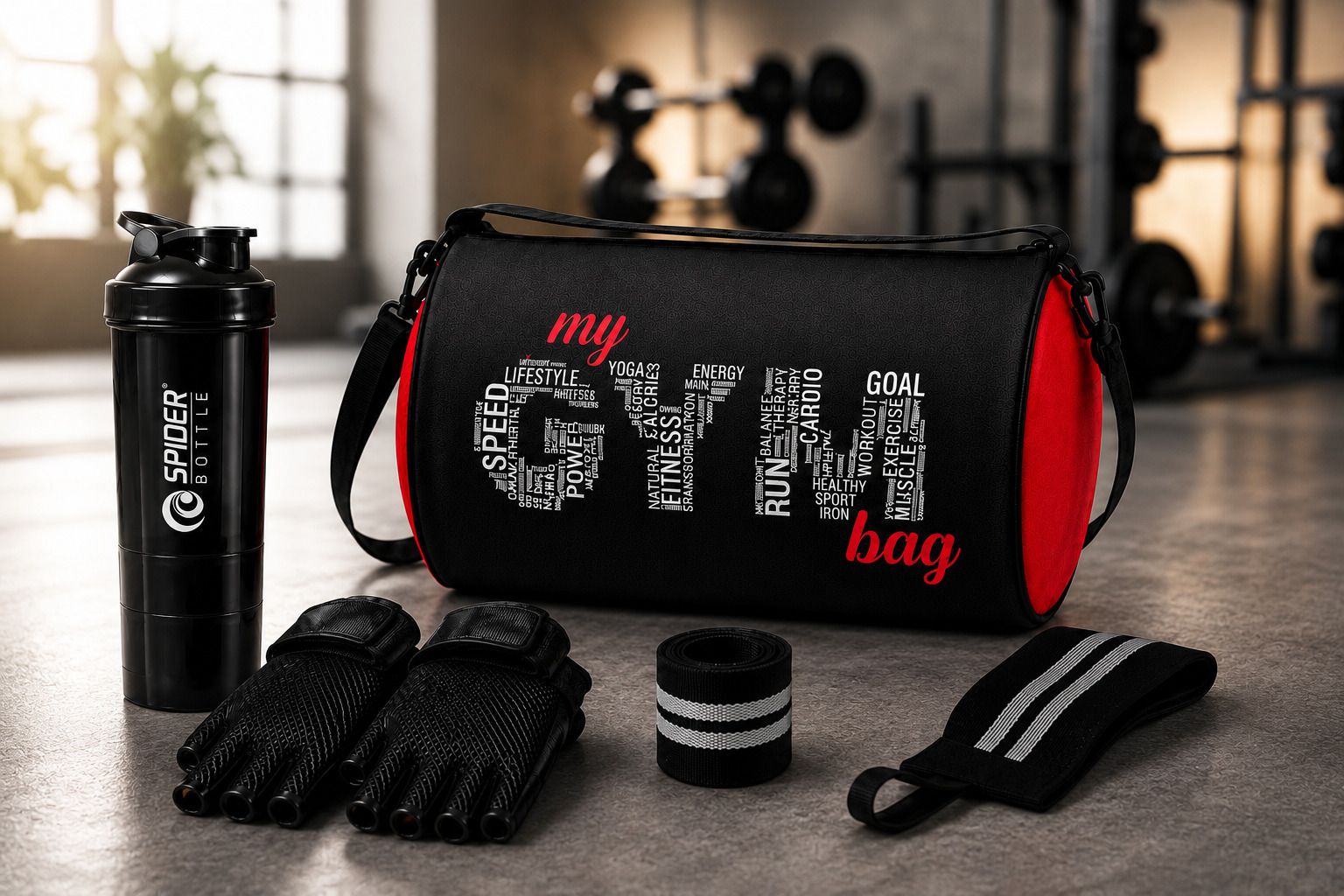 rscollection Gym Carry Bag Combo with Protein Shaker, Workout Gloves and Wrist Support Strap-picture-39