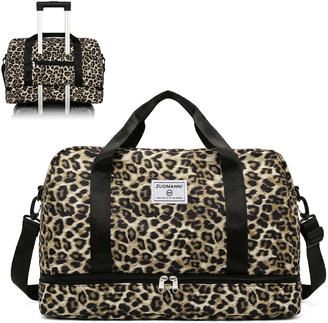 Travel Duffel Bag Leopard Print Large Capacity Waterproof Oxford Fabric-image-1