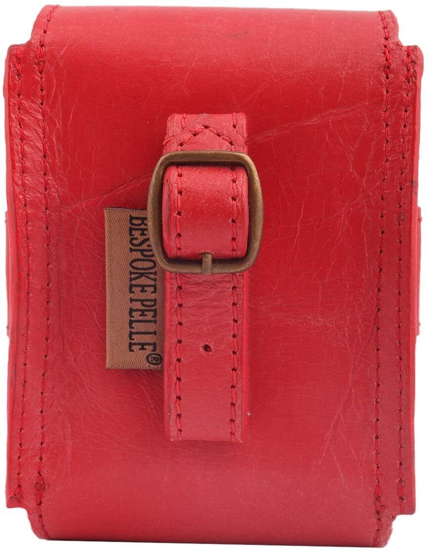 6 Golf Ball Case Holder with 4 Tees Genuine Leather Blazing Red