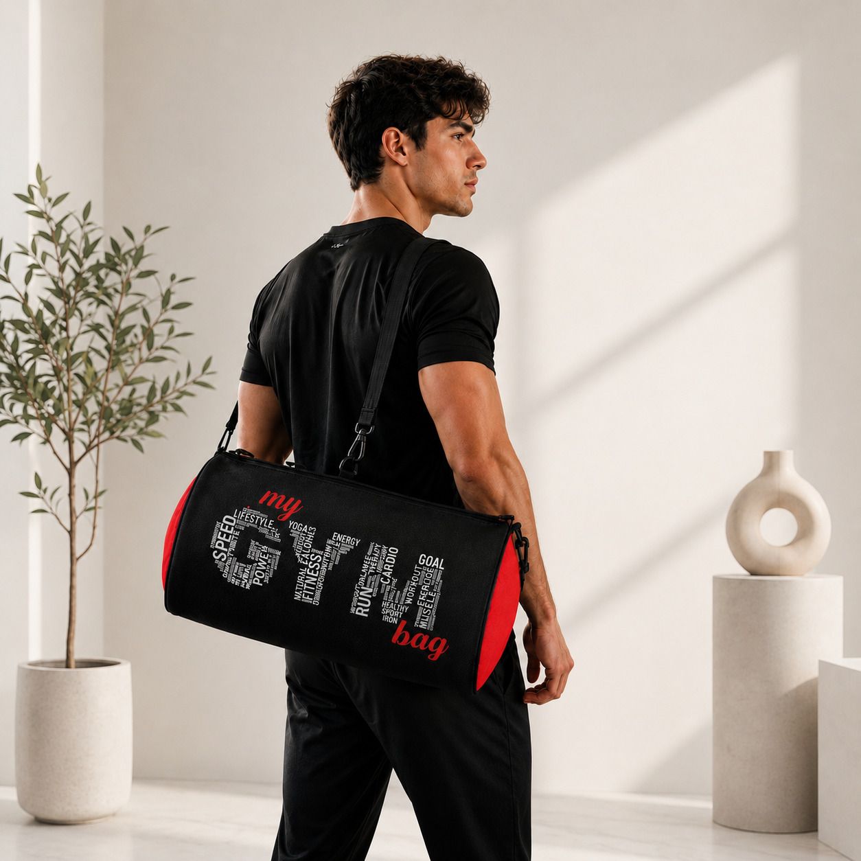 Black Gym Bag With Bottle Combo Stylish Sports Duffel Bag For Men And Women-image-2