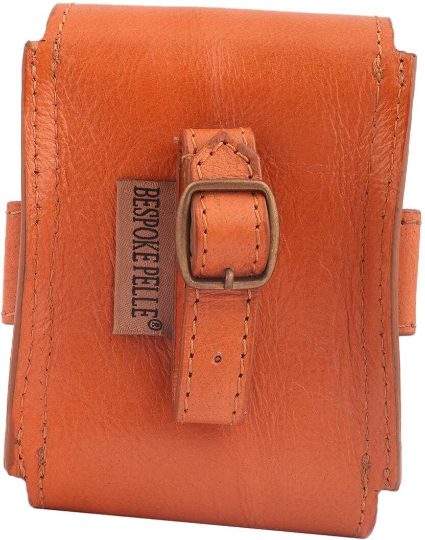 6 Golf Ball Case Holder with 4 Tees Genuine Leather Marigold Tan