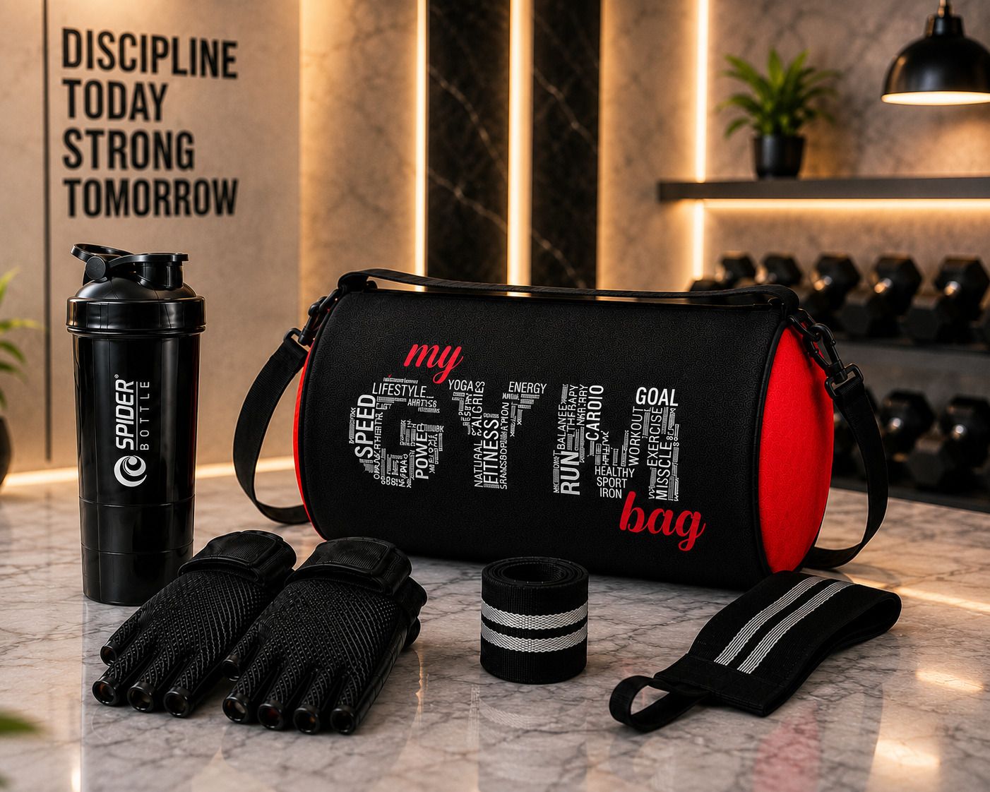 rscollection Sports Fitness Gym Bag with Shaker Bottle, Gloves and Wrist Support Combo Pack-picture-36