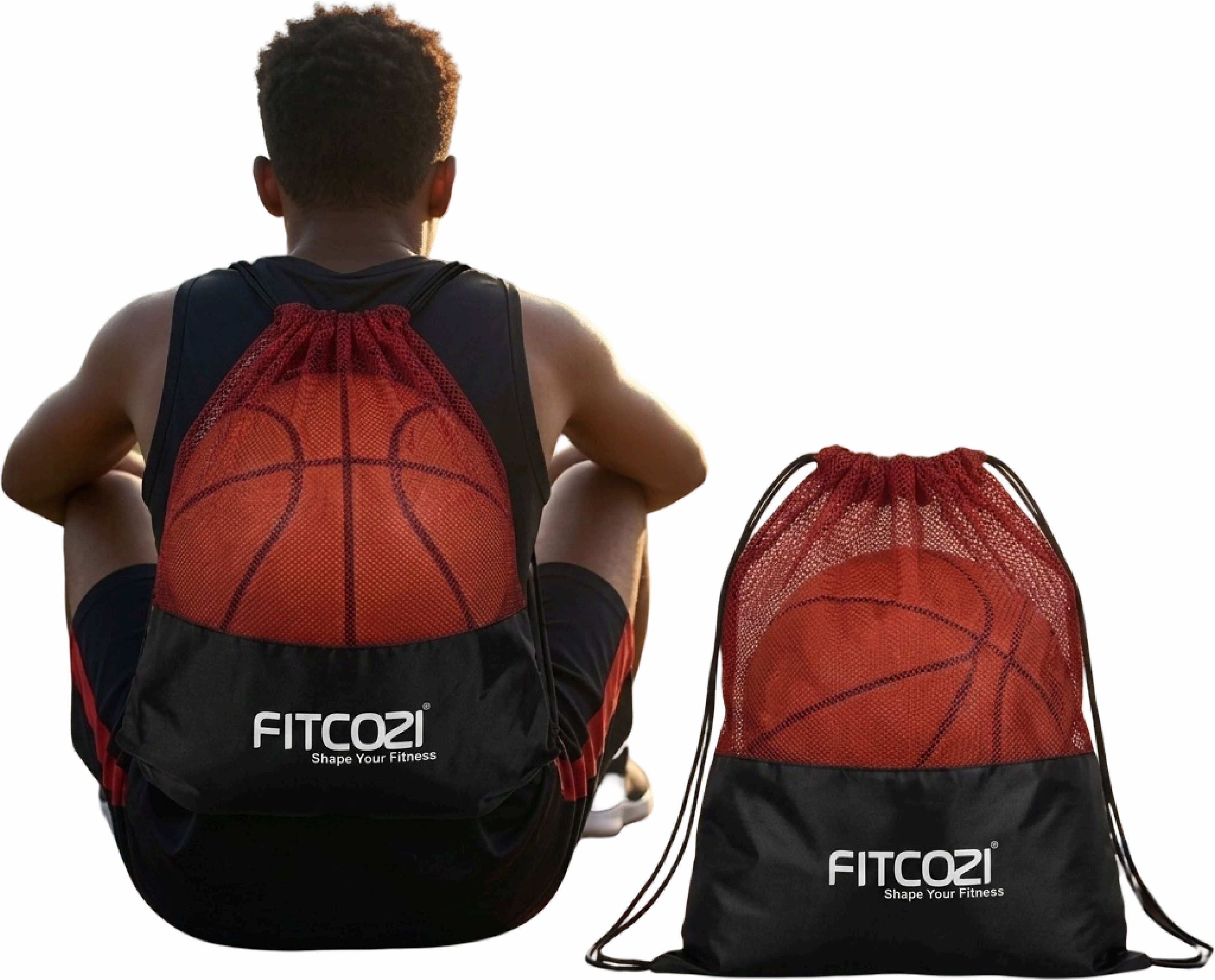 Black Matti & Red Mesh Bag, Carry Bag for Football,Basketball,Volleyball-image-2