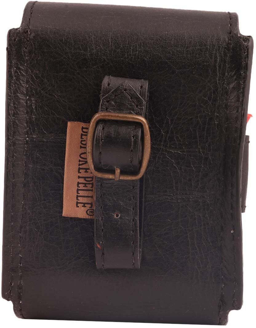 6 Golf Ball Case Holder with 4 Tees Genuine Leather Obsidian Black