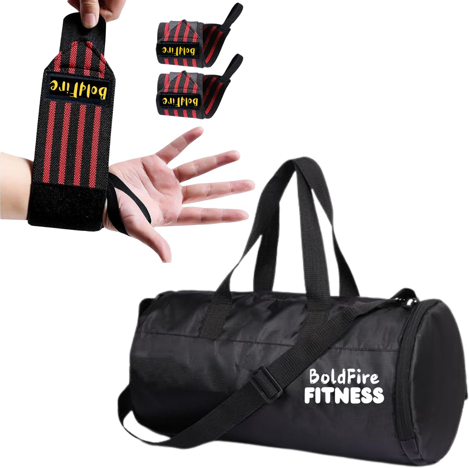 iamalot Combo Of Black GYM Bag withShoes Compartment & GYM Wrist Band & Shaker(Packof3) Fitness Accessory Kit Kit-picture-4
